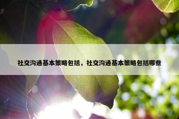 社交沟通基本策略包括，社交沟通基本策略包括哪些