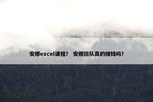 安娜excel课程？ 安娜团队真的赚钱吗？