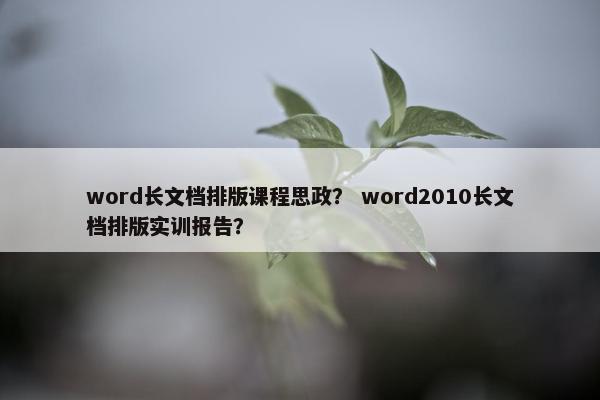 word长文档排版课程思政？ word2010长文档排版实训报告？